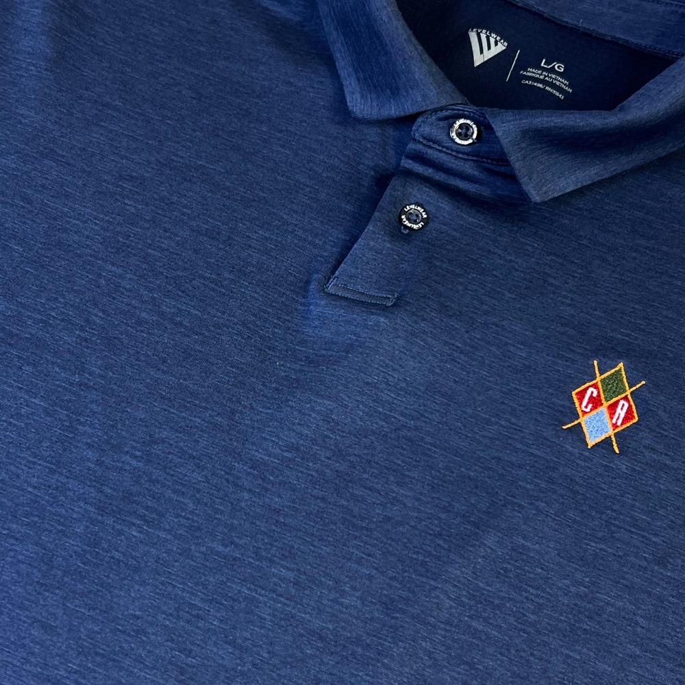 Levelwear Polo Shirt Golf Navy Blue Heather Performance Logo Mens Large Casual‎